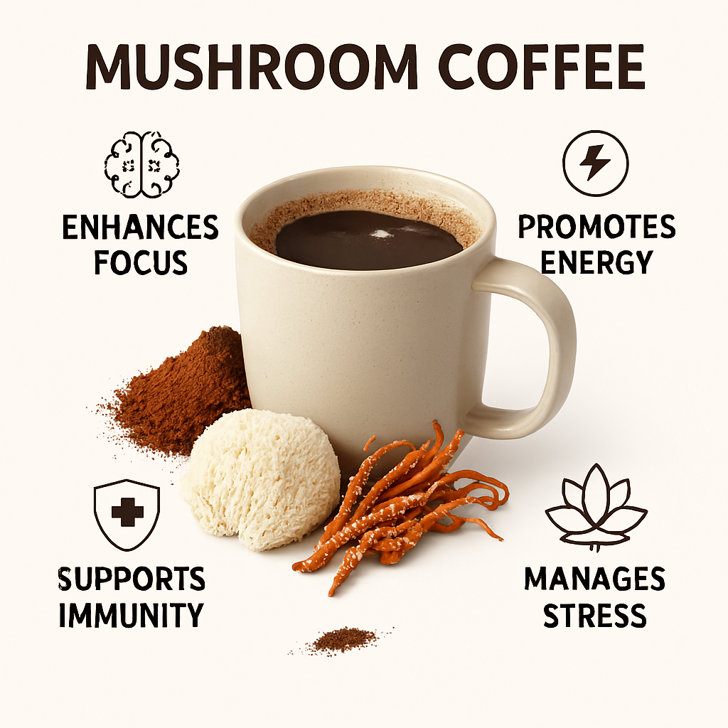 Mushroom Coffee Medium Roast: Lion’s Mane, Cordyceps Blend