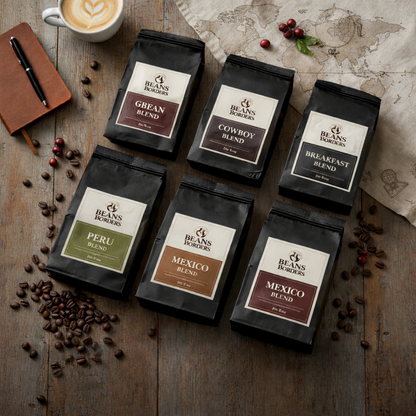 Coffee sampler pack with six varieties and single origin blends