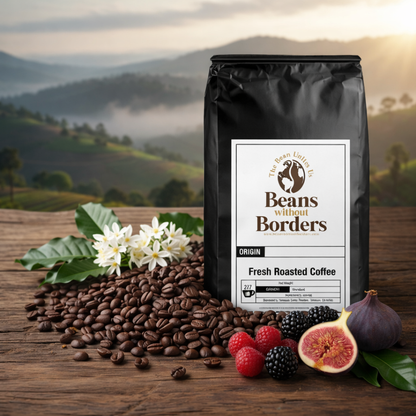 Uganda coffee beans with flowers and berries